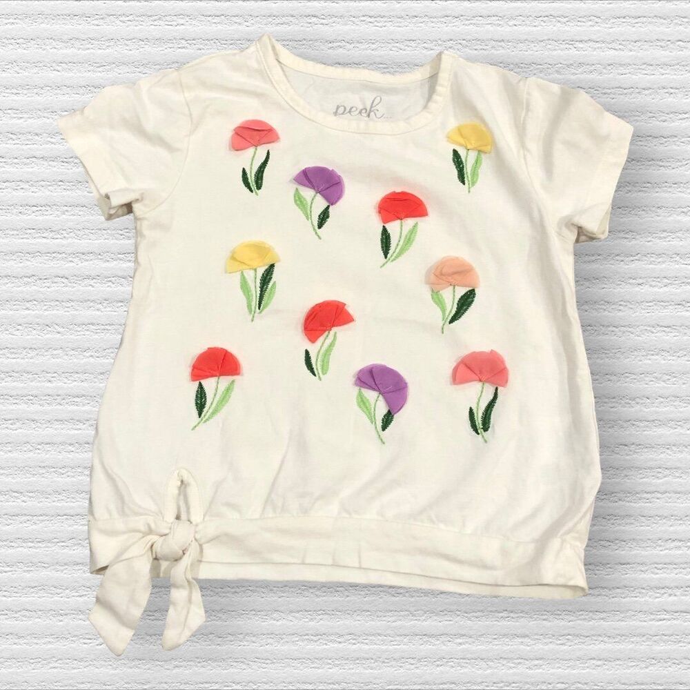 Peek Colorful Tulle Applique Flower Blouse Top Size 4-5
